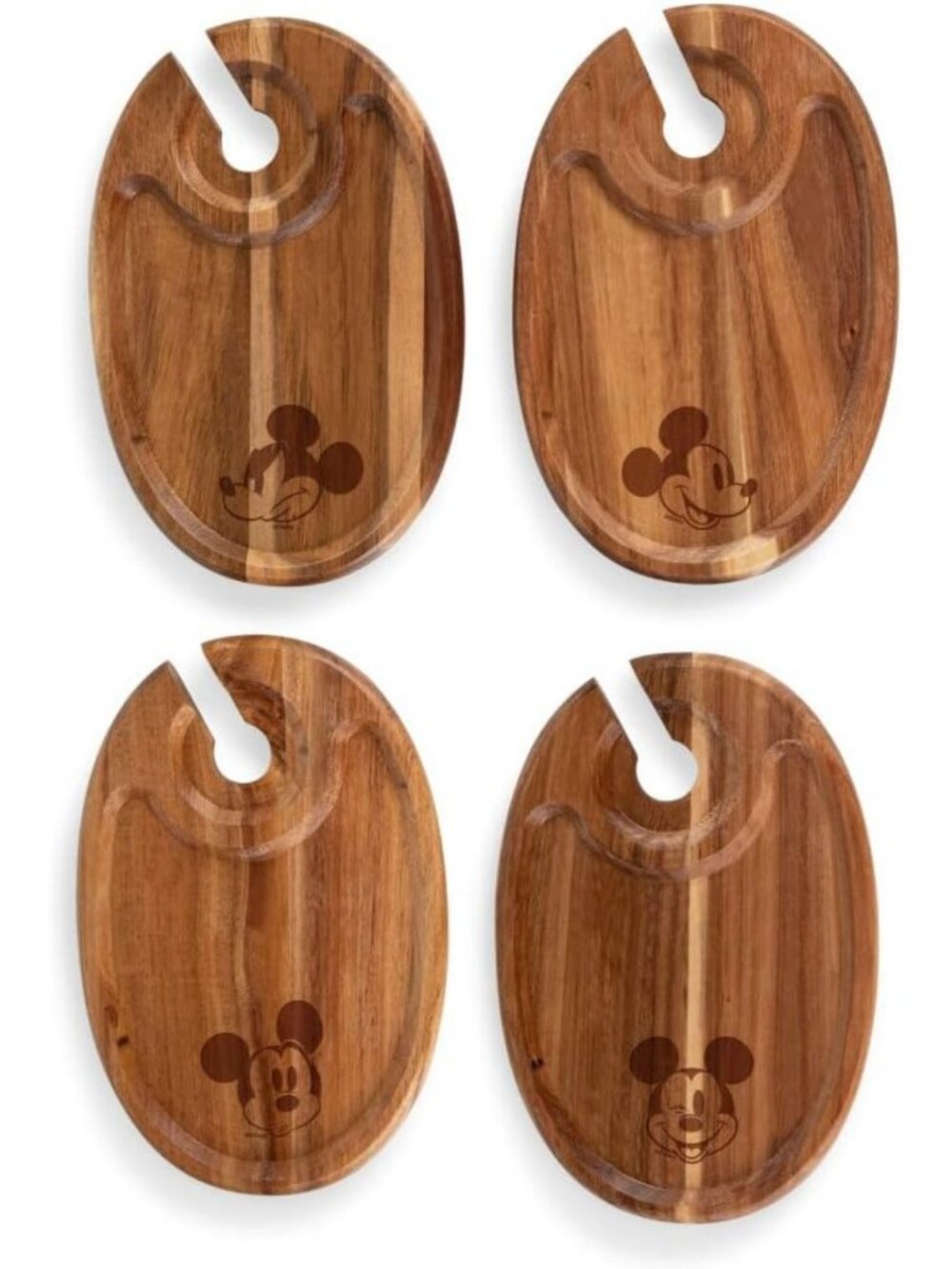 Mickey Mouse Wine & Appetizer Plate Set of 4 - Acacia Wood Cocktail Plates for